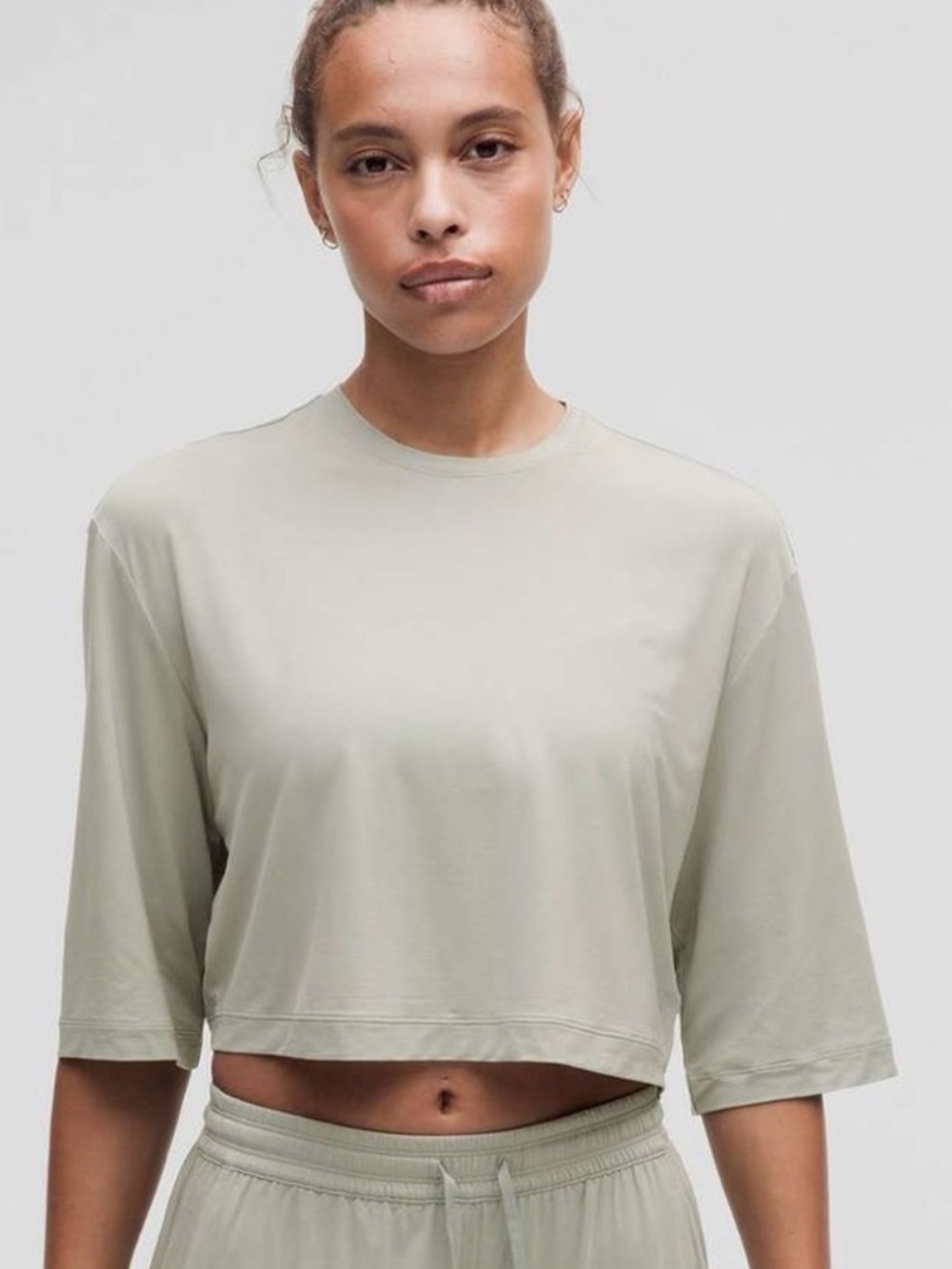 🍋lululemon NEW Modal Oversized Cropped Mid Length Sleeve Tee Jade Grey🍋